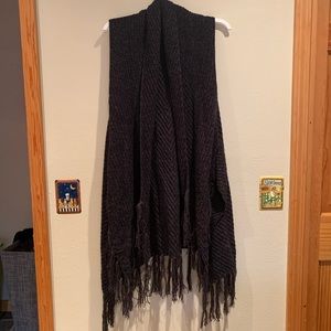 Knitted Duster Length Vest with Tassels